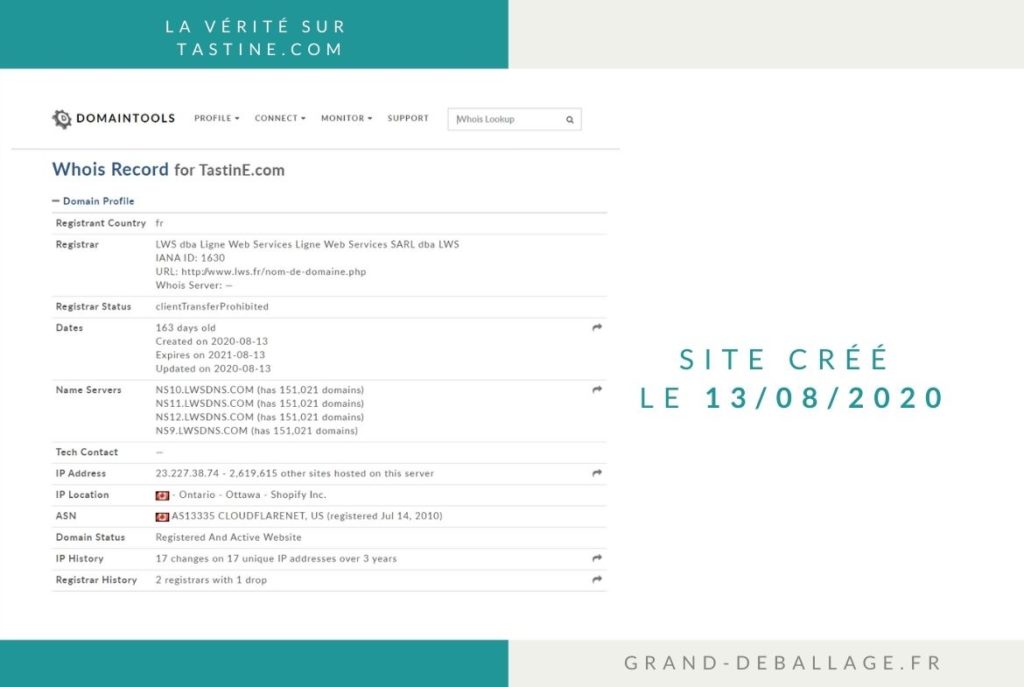 Preuve de la création du site www.tastine.com