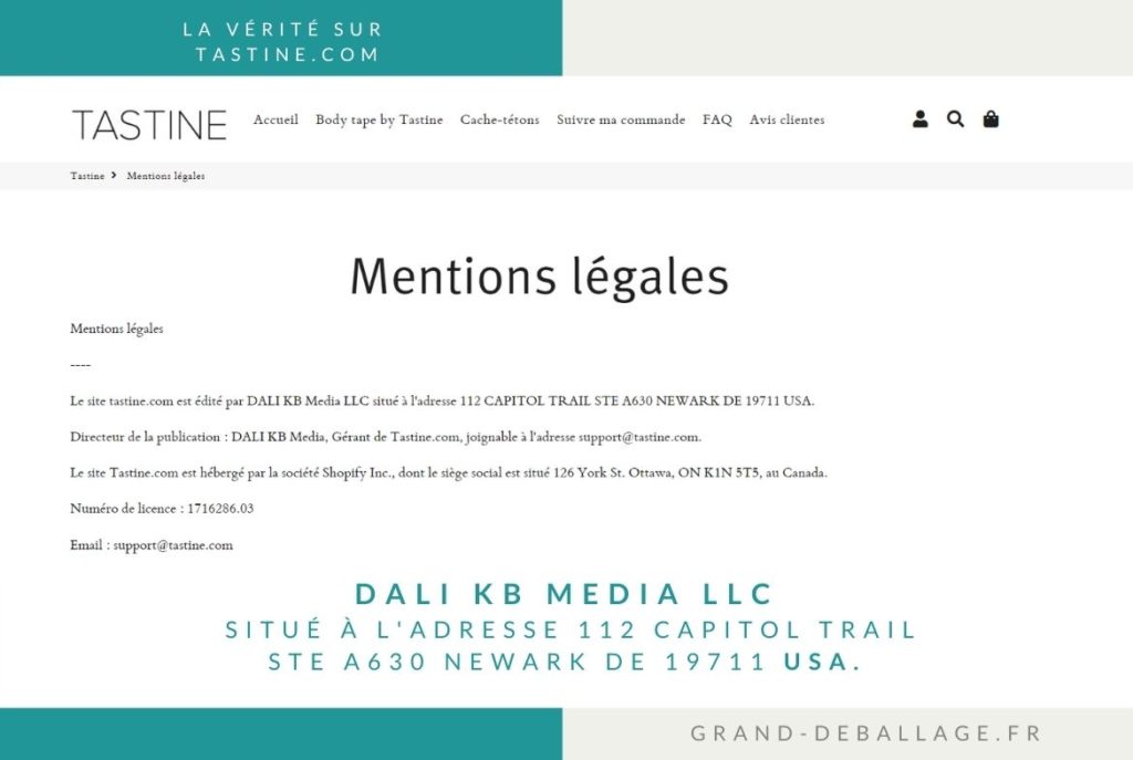 Mentions légales du site www.tastine.com