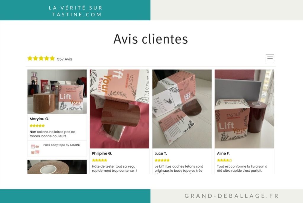 Avis clients publiés sur le site www.tastine.com