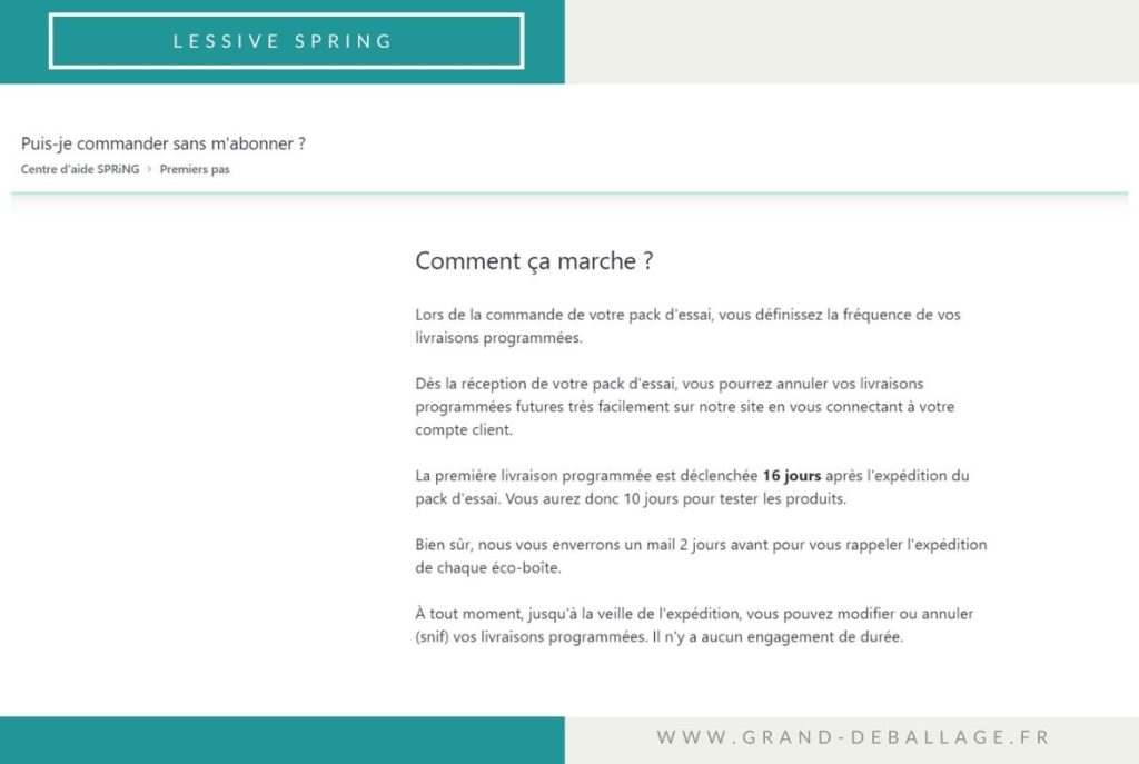 processus d'abonnement du site SPRING LESSIVE