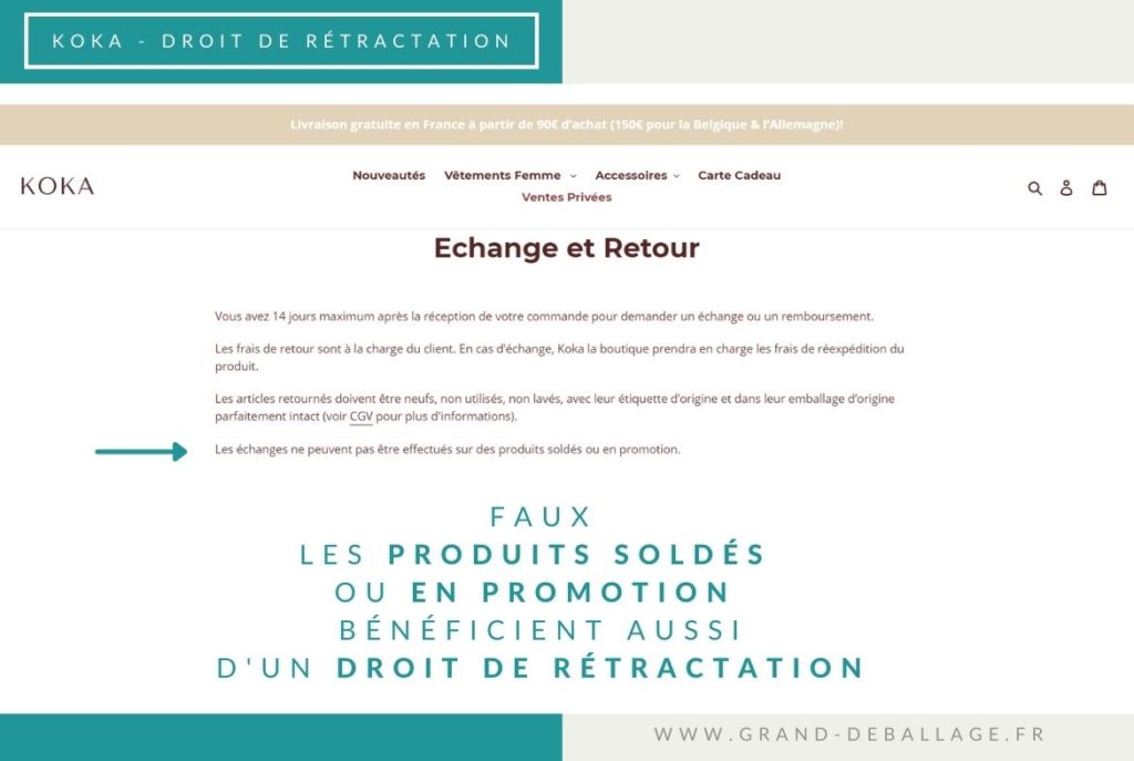 KOKALA BOUTIQUE DROIT RETRACTATION SUR PRODUITS EN SOLDES