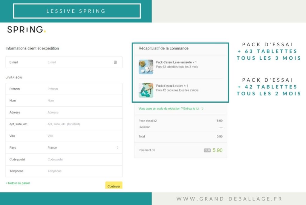 processus d'abonnement du site SPRING LESSIVE